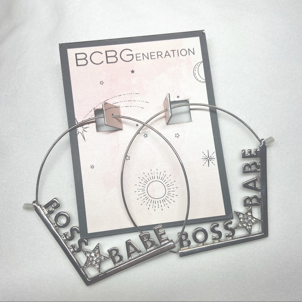 BCBG Boss Babe hoop earrings- silver